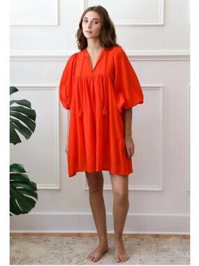 NWT Mille Daisy Mini Shift Dress Womens XL Orange Poppy 3/4 Puff Sleeve NEW